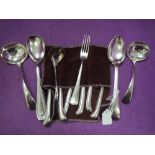 Six HM silver handled butter knives having later French steel blades, and a small selection of