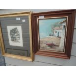 A selection of original artworks including watercolour of Tudor house