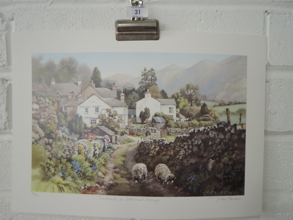 A local interest Lakeland print by Judy Boyes signed and limited run of 822/850 Troutbeck village