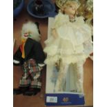 Two dolls one porcelain ballerina and similar clown