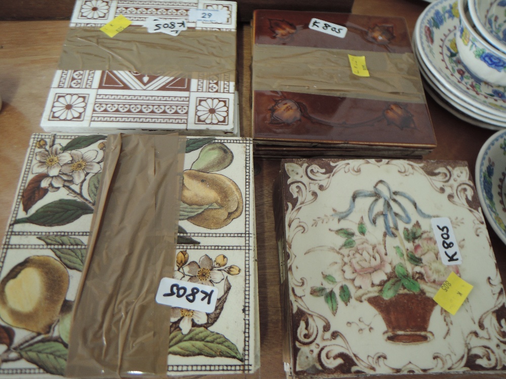 A selection of Victorian and later ceramic tiles for fire hearth or similar both printed and pressed