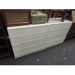 Two vintage painted chests of 4 wide drawers