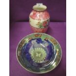 Two pieces of Maling ware including lustre vase and fruit bowl