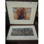 An original African oil on board and similar print