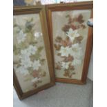 Two hand decorated glass panels with white rose imagery one AF