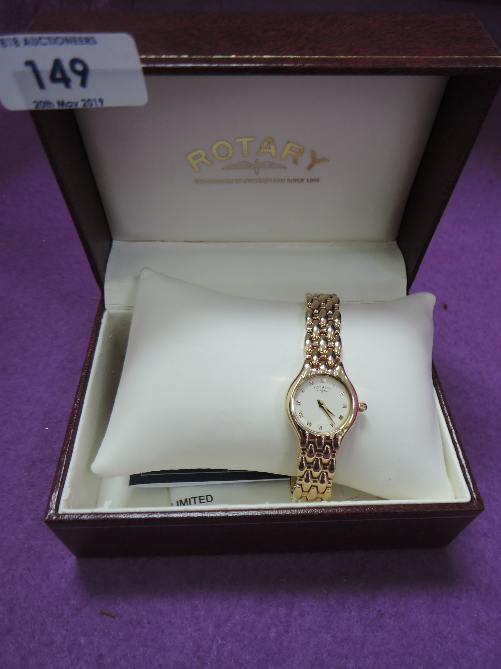 A lady's gold plated wrist watch by Rotary having Roman numeral dial and bracelet strap, with case