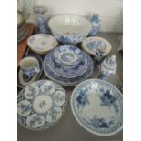 A selection of blue and white wear ceramics including Pratts native scenery vase