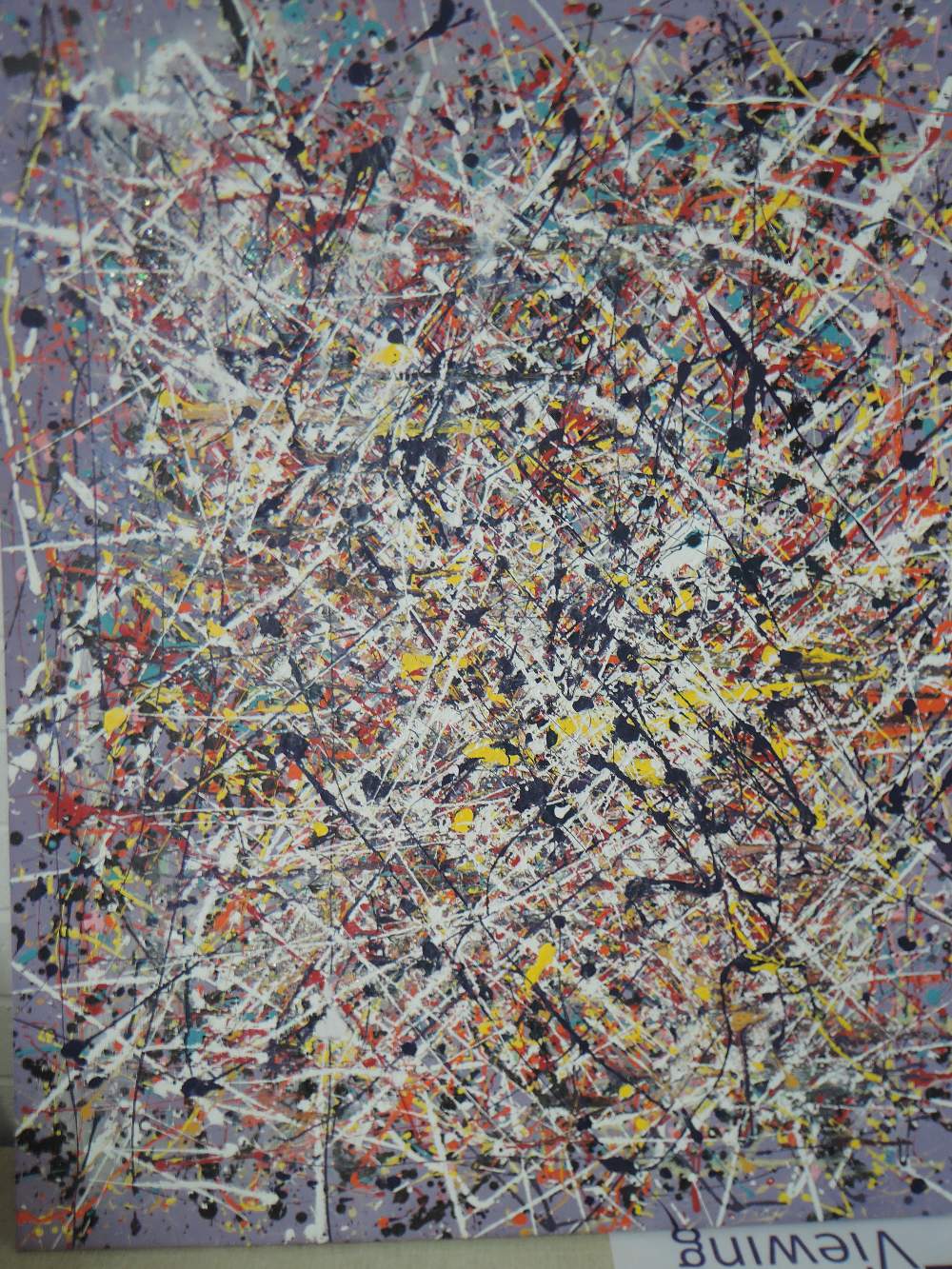 A large expressionist acrylic on canvas in a Jackson Pollock inspired design apox 4x5ft