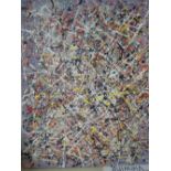 A large expressionist acrylic on canvas in a Jackson Pollock inspired design apox 4x5ft