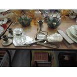 A selection of dressing table items including cut glass ink well