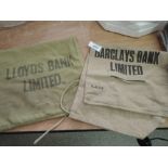 Two vintage advertising sacks for Barclays and Lloyds