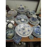 A selection of blue and white wear ceramics including Delft and Spode