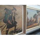 A selection of original artworks and prints including Oil on canvas shire horses