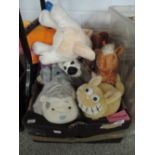 A selection of cuddly soft toys and teddy bear