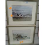 A signed print, after Dorothy Bxxx and two prints, Fell Ponies and Bothy by the Loch