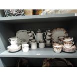 A selection of tea cups and saucers including Wellington china and Bohemian