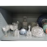 A selection of glass wares including Caithness Kaleidoscope weight