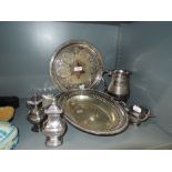 A selection of plated wares including tankard