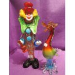 Two large Murano glass figures including duck and clown