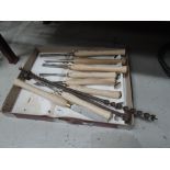 A set of new wood turning chisels by Robert Sorby and two augers
