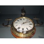 A selection of brass wares including port hole design clock