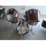 A vintage drum kit, mainly wooden Premier etc