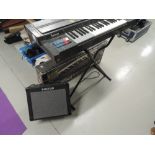 A vintage Bontempi electric organ, Yamaha PSR keyboard, stand and Kustom amplifier