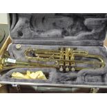 A brass Lefleur trumpet by Boosey & Hawkes, in fitted case