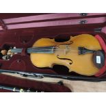 A 1980s Viola, labelled LA Perry, Wolverhampton over stamped DEGANWY , N WALES, No. 74, also