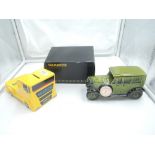 A Wabco boxed truck money box and a F-1925 model car thermometer