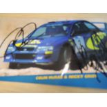 An Autographed postcard. Signed by Colin Mcrae and possibly Nicky Grist, signed for the vendor at C