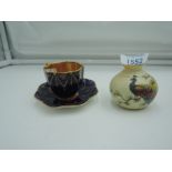 A selection of miniature cabinet ceramics including Coalport cobalt and gilt glaze and Worcester