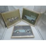 Three vintage Mercedes framed car prints