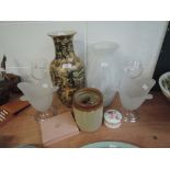 A selection of glass wares including white smoked vase