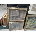 Two prints in gilt and plaster frames