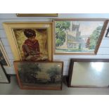 A selection of print and original oil on board of church