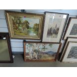 A selection of original artworks including Venetian street scene by J E Tamieson and oil on board of