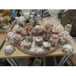 A selection of Chinese ceramics including famile rouge dressing table set signed to base