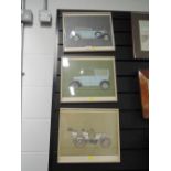 Three vintage Mercedes framed car prints