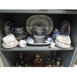 A selection of blue and white wear ceramics including Adams