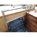 A trestle table top and vintage chrome towel rail