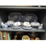 A selection of blue and white wear ceramics including Florentine