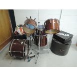 A vintage drum kit, mainly wooden Premier etc