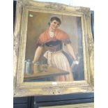 An oil on canvas of tavern bar maid