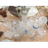 A selection of fine crystal cut glass including scent and perfume bottles