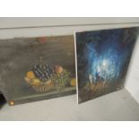 Two unframed oils still life