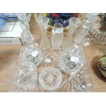 A selection of crystal cut glass wares including dressing table set