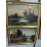 A pair of framed prints waterside scenes