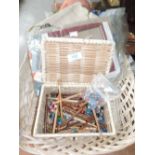 A selection of haberdashery including lace makers bobbins