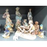 A selection of figures and figurines including Italian styles